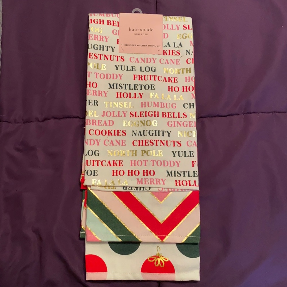 Kate spade holiday phrases 3-pc kitchen towel set